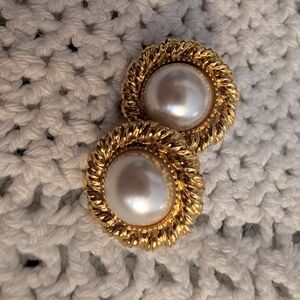 Gold-Tone Pearl Button Earrings — Classic Women's Fashion